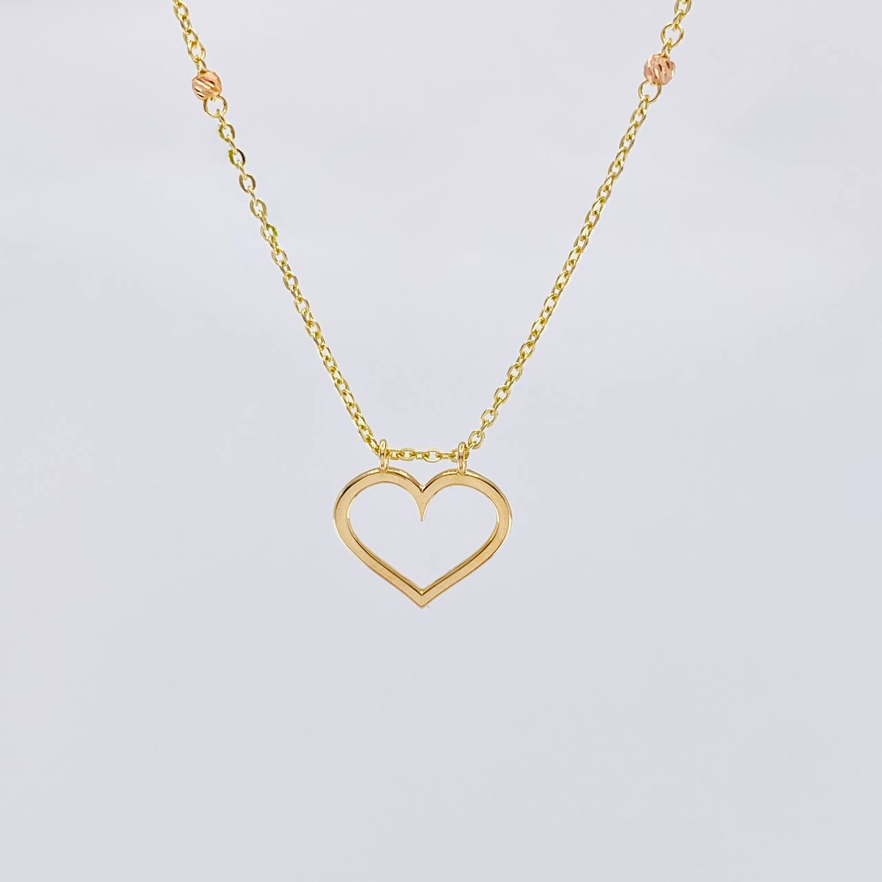 Cadena Aro Seguido Silueta Corazón 3.8g / 45cm / 1.55mm Dos Oros Amarillo Rosa 18K