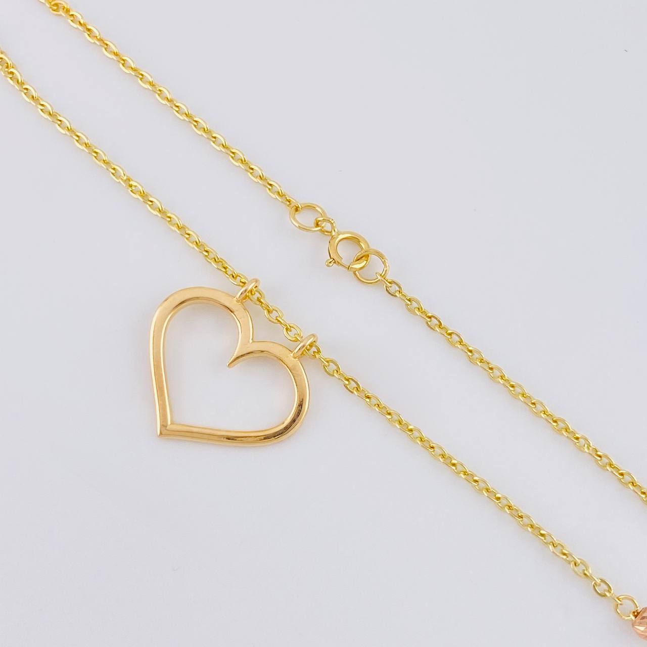 Cadena Aro Seguido Silueta Corazón 3.8g / 45cm / 1.55mm Dos Oros Amarillo Rosa 18K