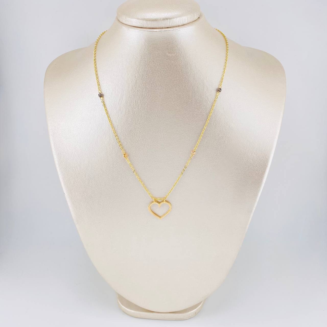 Cadena Aro Seguido Silueta Corazón 3.8g / 45cm / 1.55mm Dos Oros Amarillo Rosa 18K