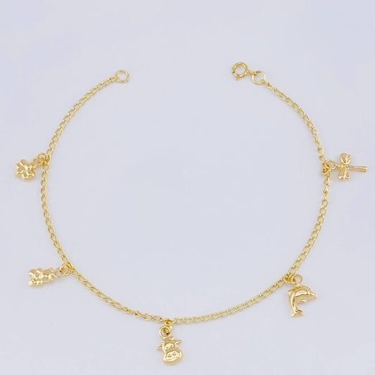 Pulso Espiga Dijes Animales 2.45 g / 19 cm / 1.6 mm Tres Oros 18K