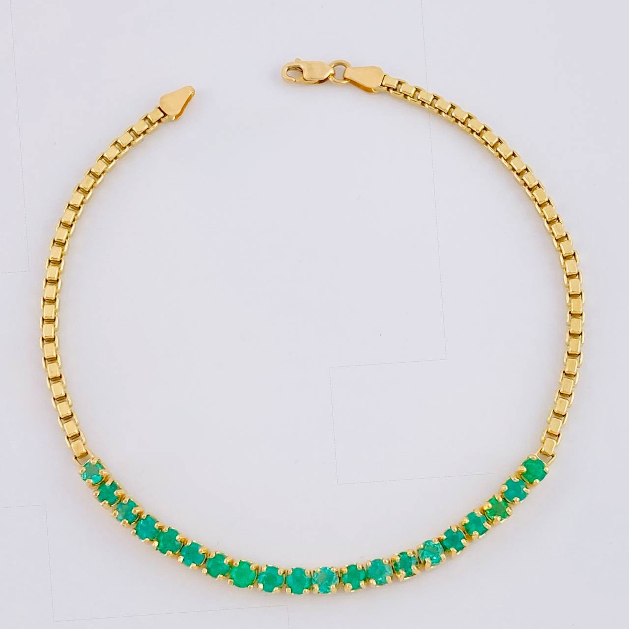 Pulso Tenis Veneciano Esmeralda 6,30 Qts 5.25 g / 19.2 cm / 2.4 mm Oro Amarillo 18K