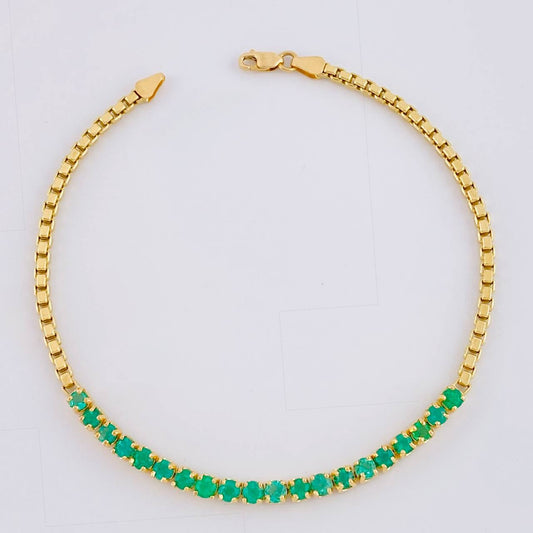 Pulso Tenis Veneciano Esmeralda 6,30 Qts 5.25 g / 19.2 cm / 2.4 mm Oro Amarillo 18K