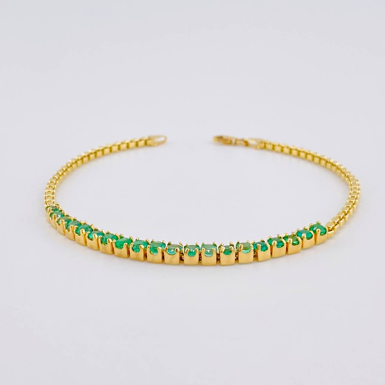 Pulso Tenis Veneciano Esmeralda 6,30 Qts 5.25 g / 19.2 cm / 2.4 mm Oro Amarillo 18K