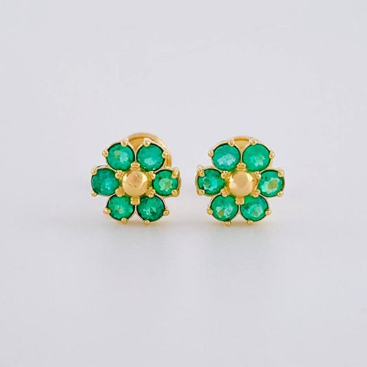 Topos Flor Esmeralda 40Pts 1.4 g / 7 mm Oro Amarillo 18K