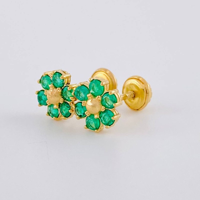 Topos Flor Esmeralda 40Pts 1.4 g / 7 mm Oro Amarillo 18K