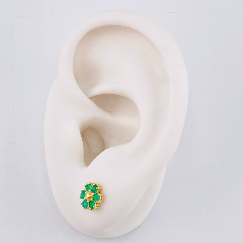Topos Flor Esmeralda 40Pts 1.4 g / 7 mm Oro Amarillo 18K