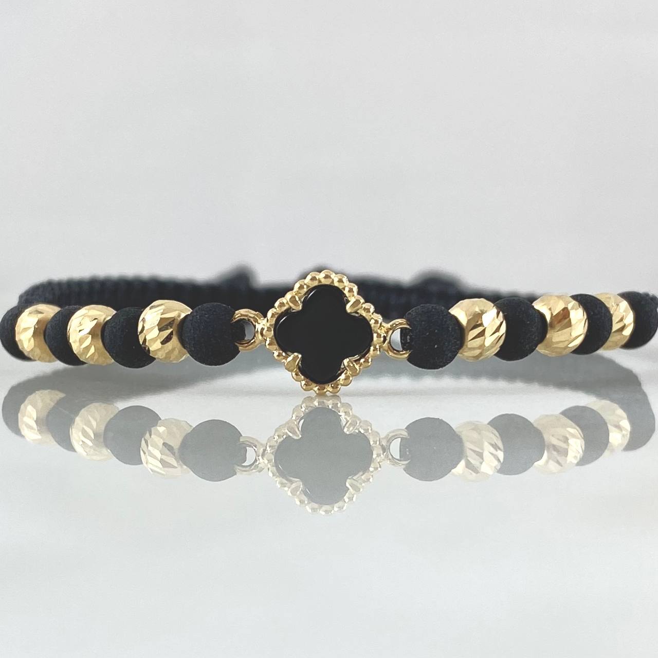 Pulsera Negra Trebol 1.3gr / Nac.Esp.Oro 18K *
