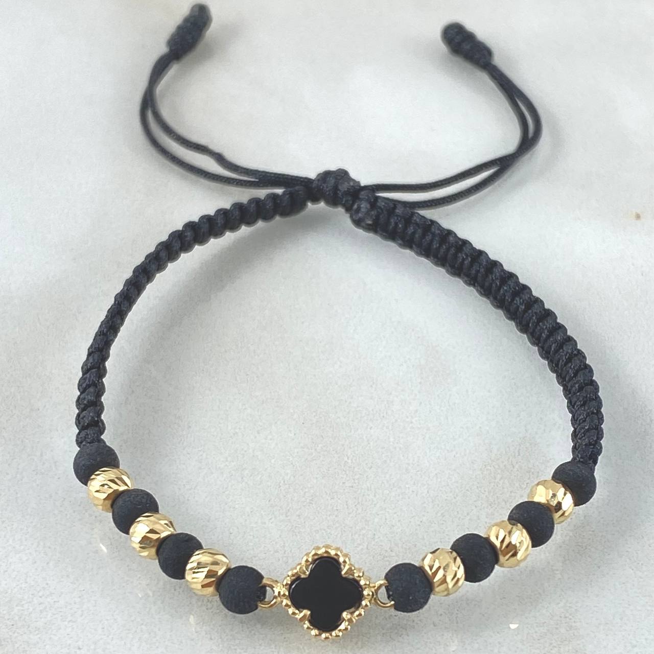 Pulsera Negra Trebol 1.3gr / Nac.Esp.Oro 18K *