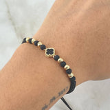 Pulsera Negra Trebol 1.3gr / Nac.Esp.Oro 18K *