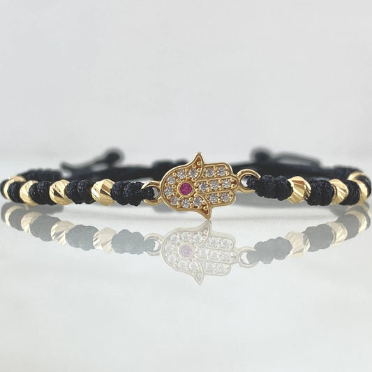Pulsera Negra Mano Hamsa 1.25gr / Oro 18K *