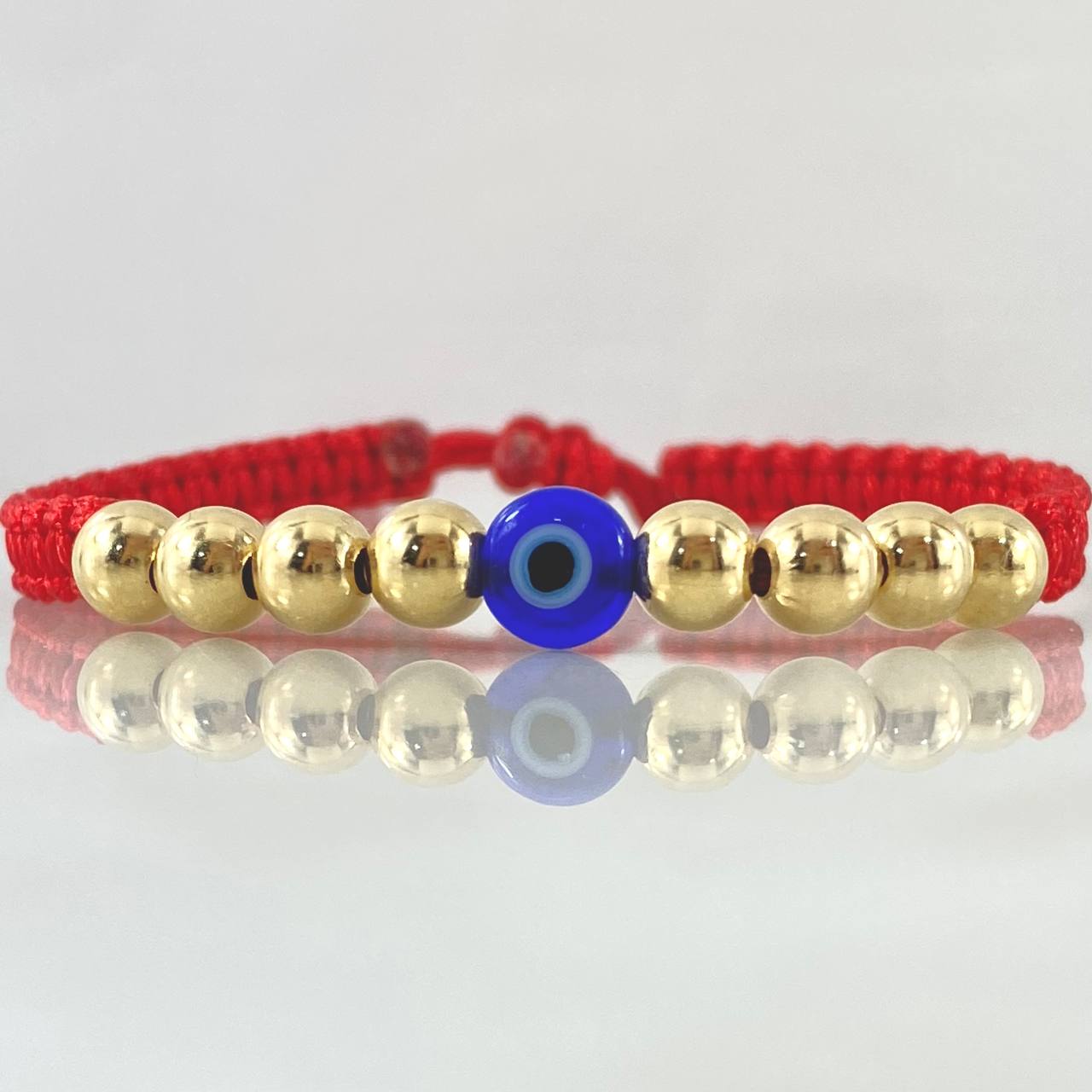 Pulsera Roja Ojo Turco 8 Und Bolas Lisa 5mm / Oro 18K (A.C)
