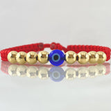 Pulsera Roja Ojo Turco 8 Und Bolas Lisa 5mm / Oro 18K (A.C)