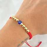 Pulsera Roja Ojo Turco 8 Und Bolas Lisa 5mm / Oro 18K (A.C)