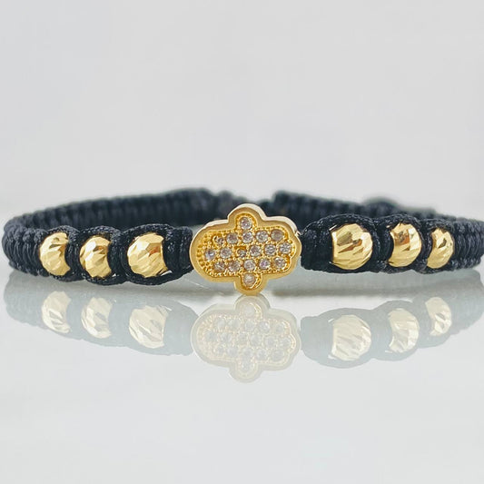 Pulsera Negra Mano Hamsa 1.65gr / Oro 18K ©