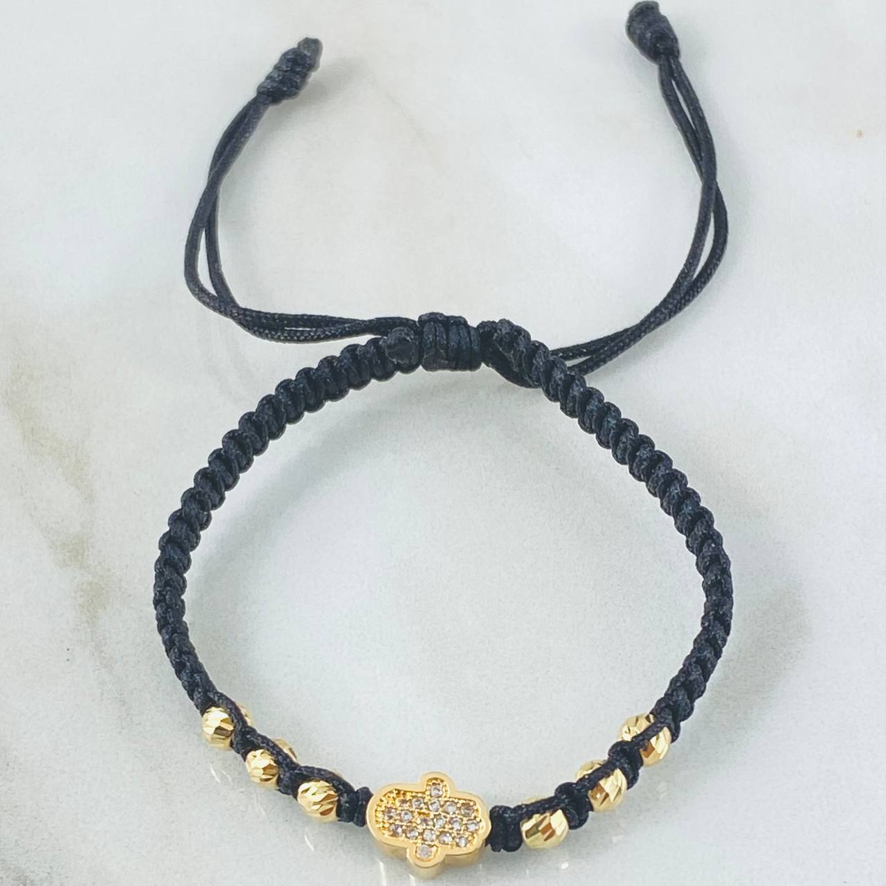 Pulsera Negra Mano Hamsa 1.65gr / Oro 18K ©