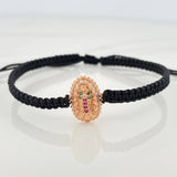 Pulsera Tejida Negra Virgen Guadalupe Oro Rosa 18K