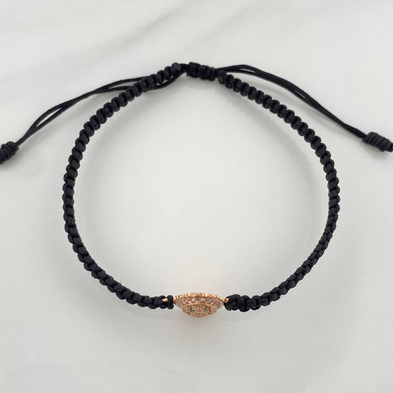 Pulsera Tejida Negra Virgen Guadalupe Oro Rosa 18K