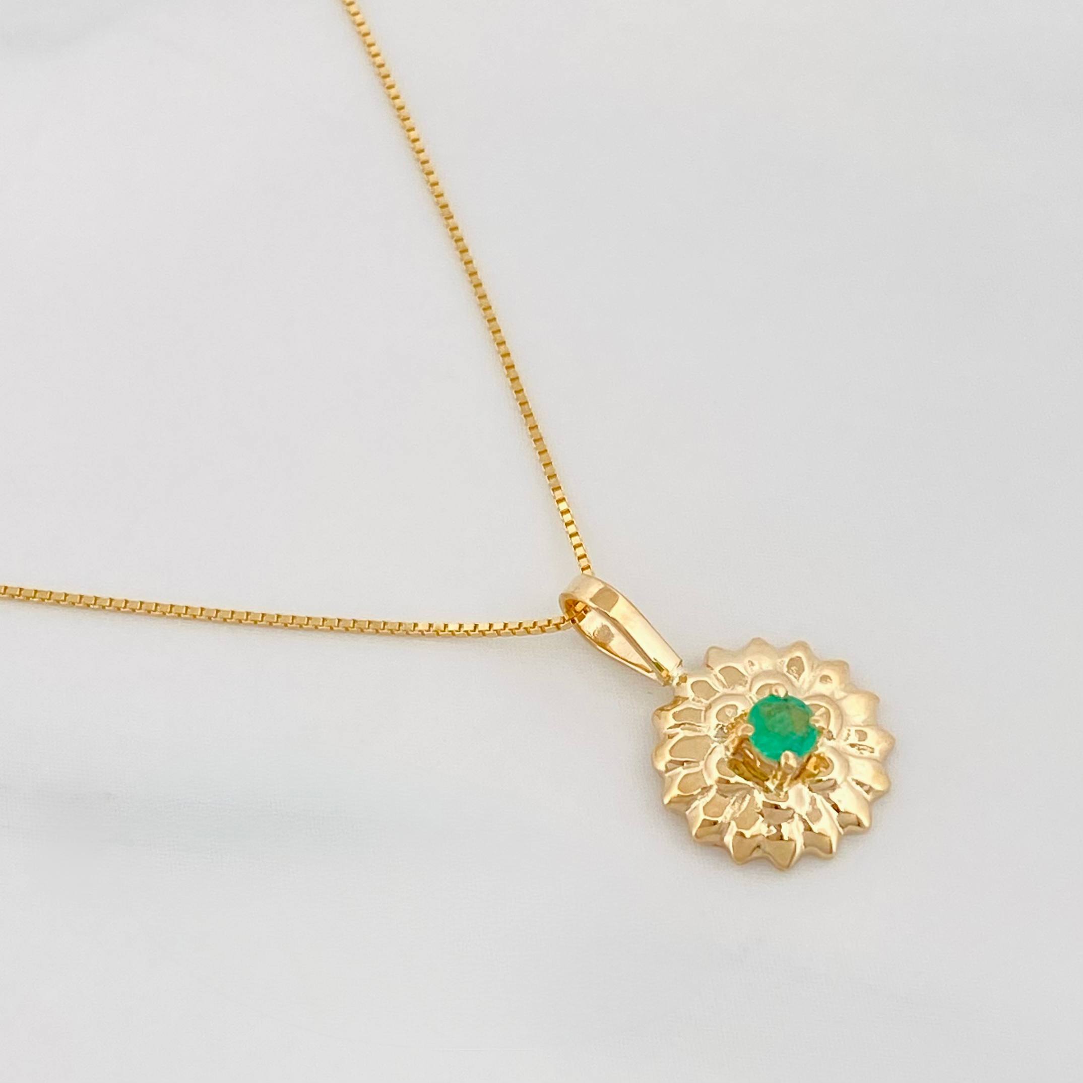 Set Cadena Veneciana + Dije Girasol Esmeralda 06Pts / 1.6 g / 50 cm Oro Amarillo 18K