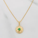 Set Cadena Veneciana + Dije Girasol Esmeralda 06Pts / 1.6 g / 50 cm Oro Amarillo 18K