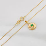 Set Cadena Veneciana + Dije Girasol Esmeralda 06Pts / 1.6 g / 50 cm Oro Amarillo 18K
