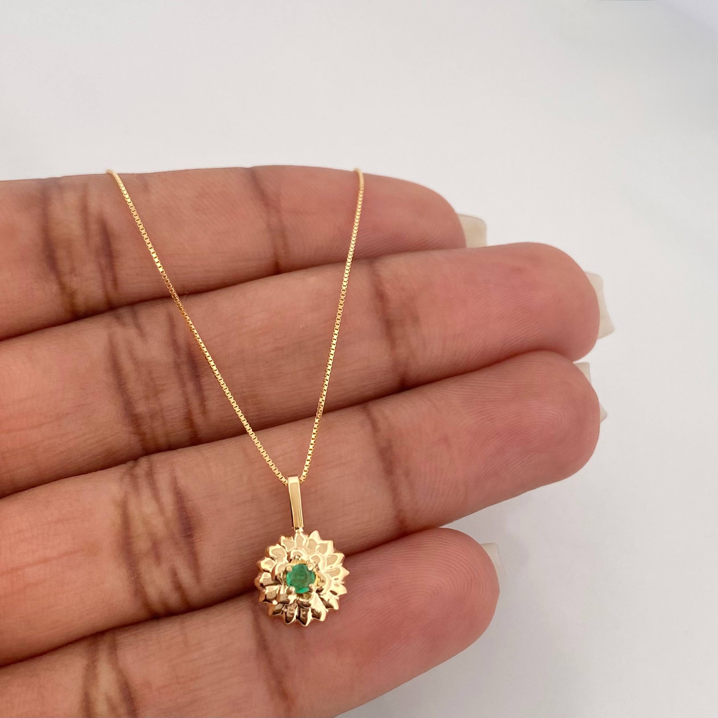 Set Cadena Veneciana + Dije Girasol Esmeralda 06Pts / 1.6 g / 50 cm Oro Amarillo 18K