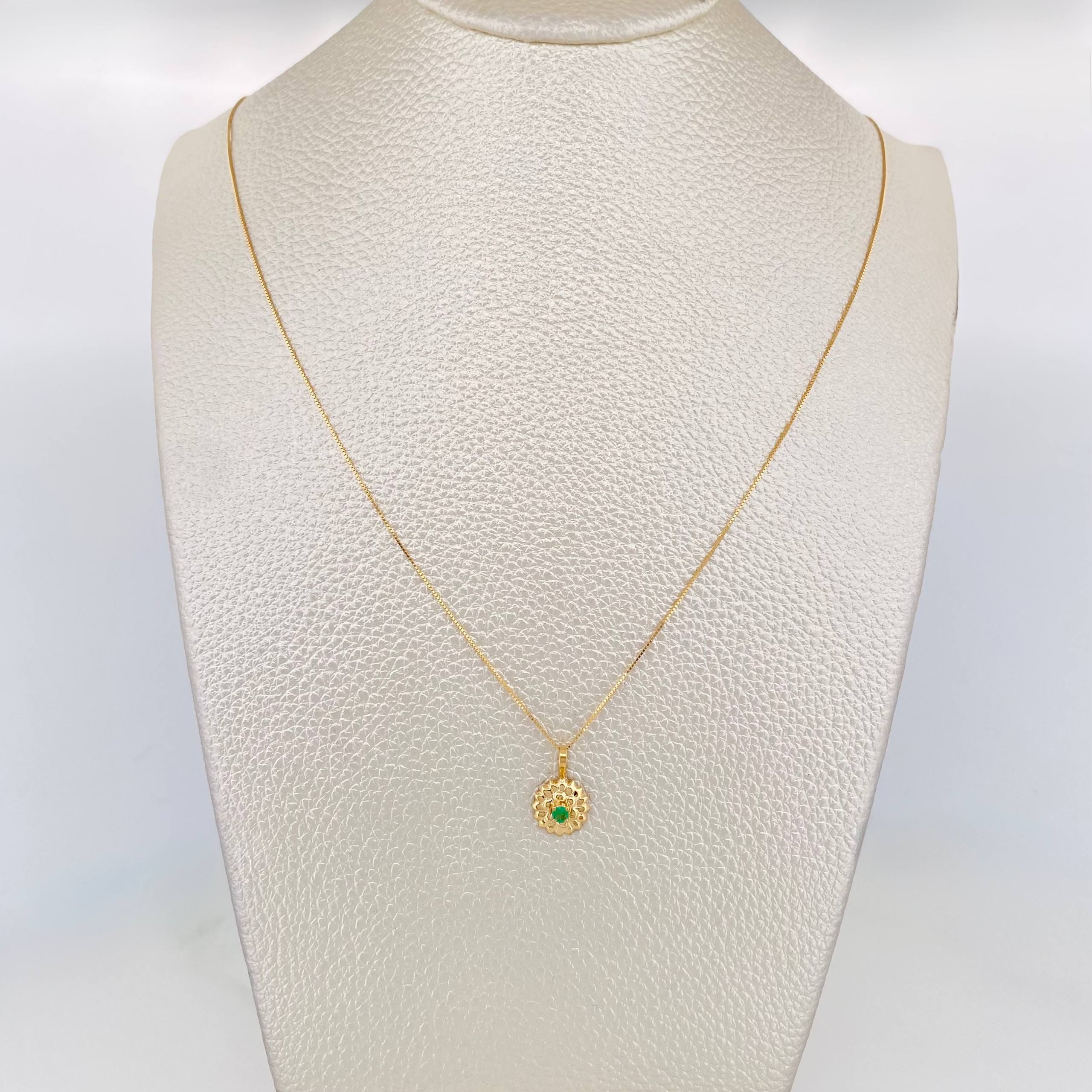 Set Cadena Veneciana + Dije Girasol Esmeralda 06Pts / 1.6 g / 50 cm Oro Amarillo 18K