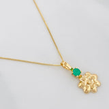 Set Cadena Veneciana + Dije Flor Esmeralda 06Pts / 1.3 g / 50 cm Oro Amarillo 18K