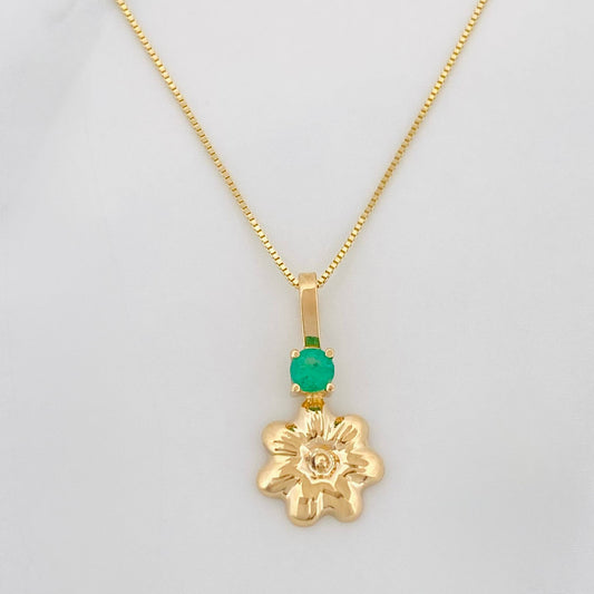 Set Cadena Veneciana + Dije Flor Esmeralda 06Pts / 1.3 g / 50 cm Oro Amarillo 18K
