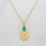 Set Cadena Veneciana + Dije Flor Esmeralda 06Pts / 1.3 g / 50 cm Oro Amarillo 18K