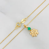 Set Cadena Veneciana + Dije Flor Esmeralda 06Pts / 1.3 g / 50 cm Oro Amarillo 18K