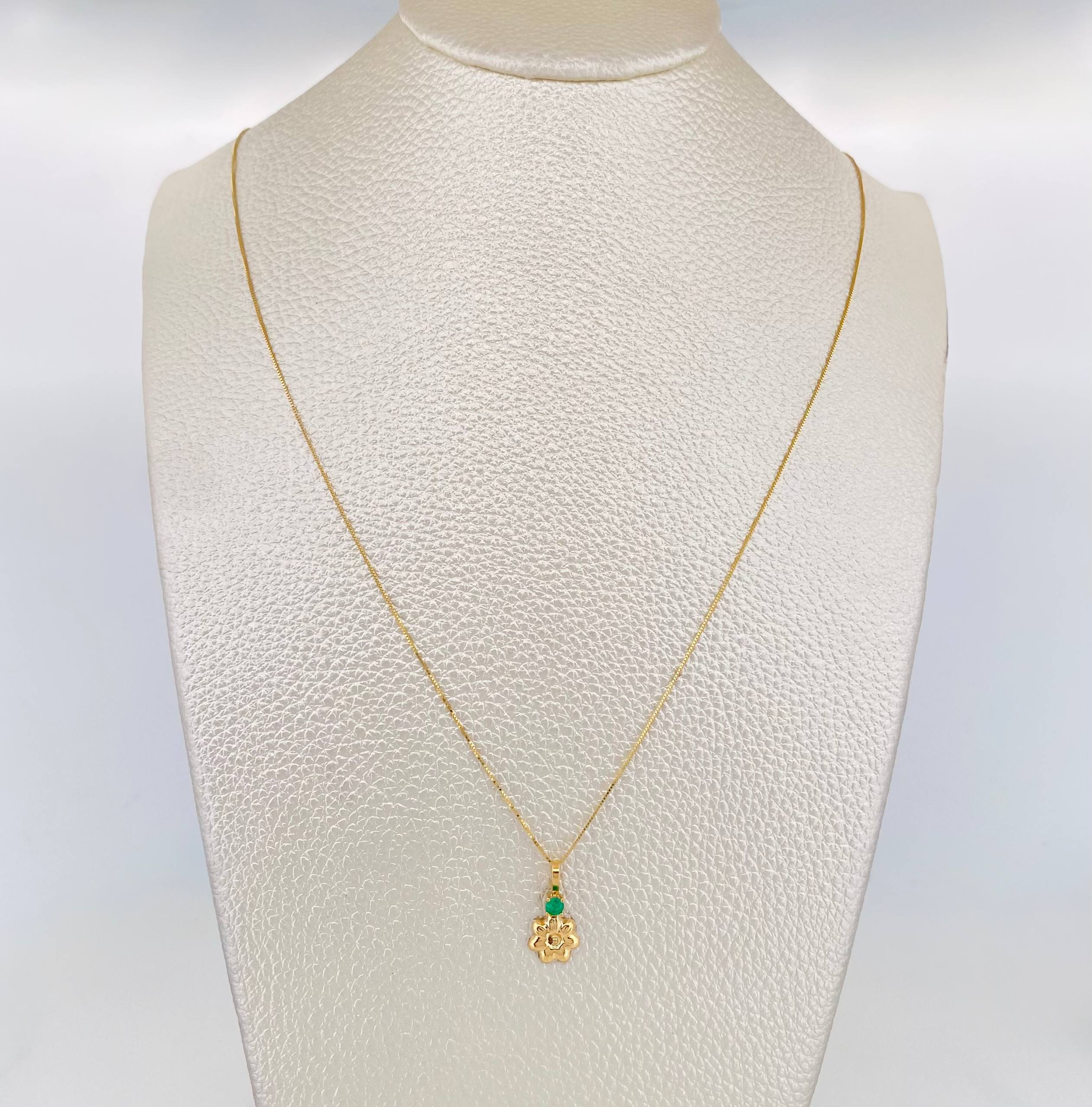 Set Cadena Veneciana + Dije Flor Esmeralda 06Pts / 1.3 g / 50 cm Oro Amarillo 18K