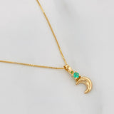 Set Cadena Veneciana + Dije Media Luna Esmeralda 03Pts / 1.2 g / 45 cm Oro Amarillo 18K