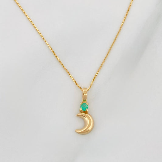 Set Cadena Veneciana + Dije Media Luna Esmeralda 03Pts / 1.2 g / 45 cm Oro Amarillo 18K