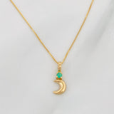 Set Cadena Veneciana + Dije Media Luna Esmeralda 03Pts / 1.2 g / 45 cm Oro Amarillo 18K