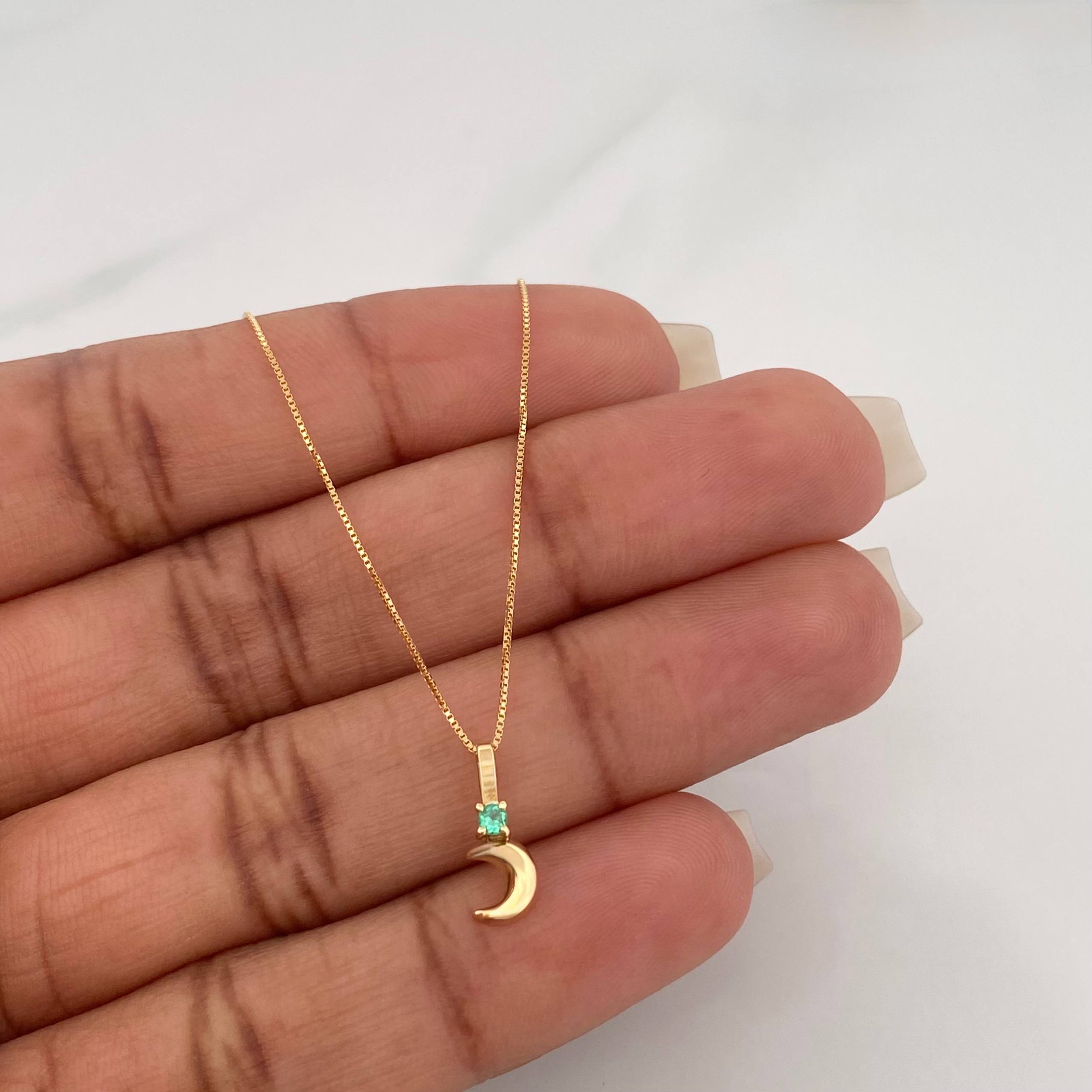 Set Cadena Veneciana + Dije Media Luna Esmeralda 03Pts / 1.2 g / 45 cm Oro Amarillo 18K