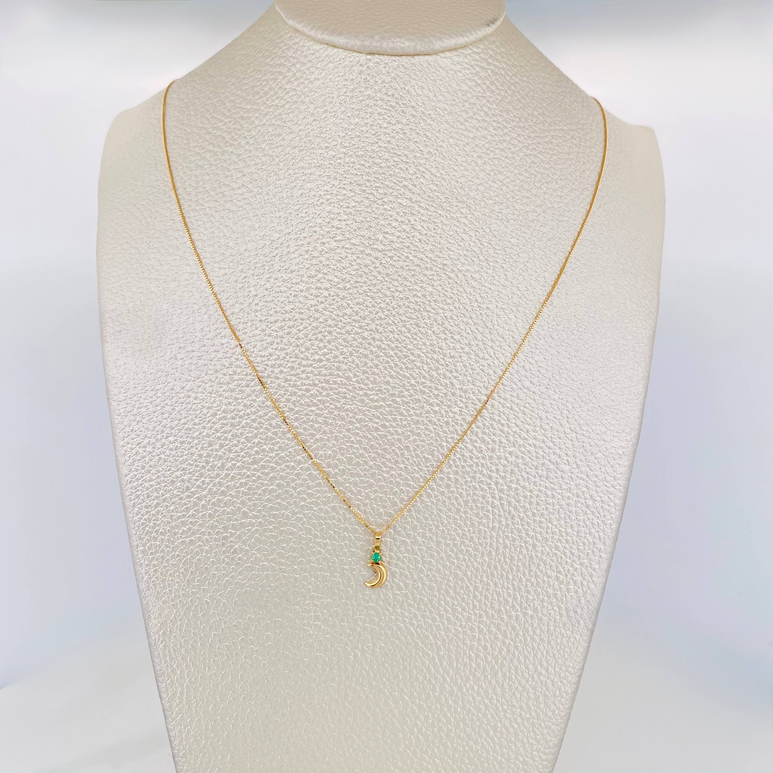 Set Cadena Veneciana + Dije Media Luna Esmeralda 03Pts / 1.2 g / 45 cm Oro Amarillo 18K