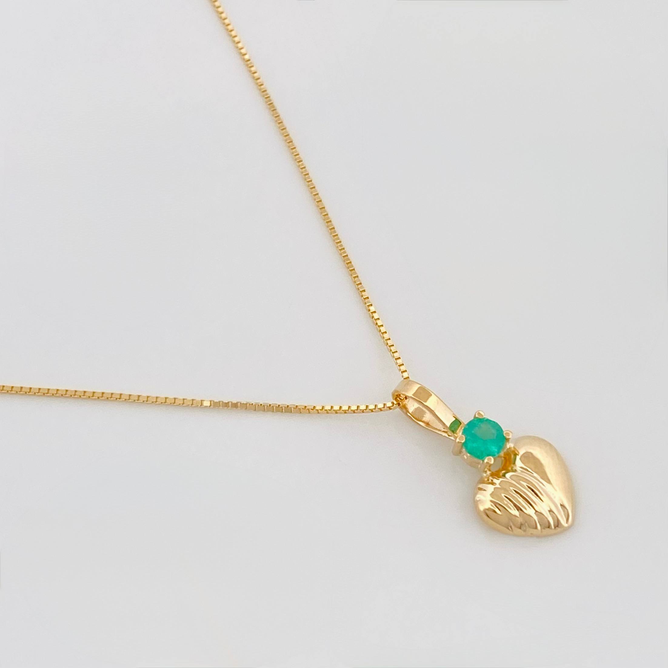 Set Cadena Veneciana + Dije Corazon Rayado Esmeralda 06Pts / 1.35 g / 50 cm Oro Amarillo 18K
