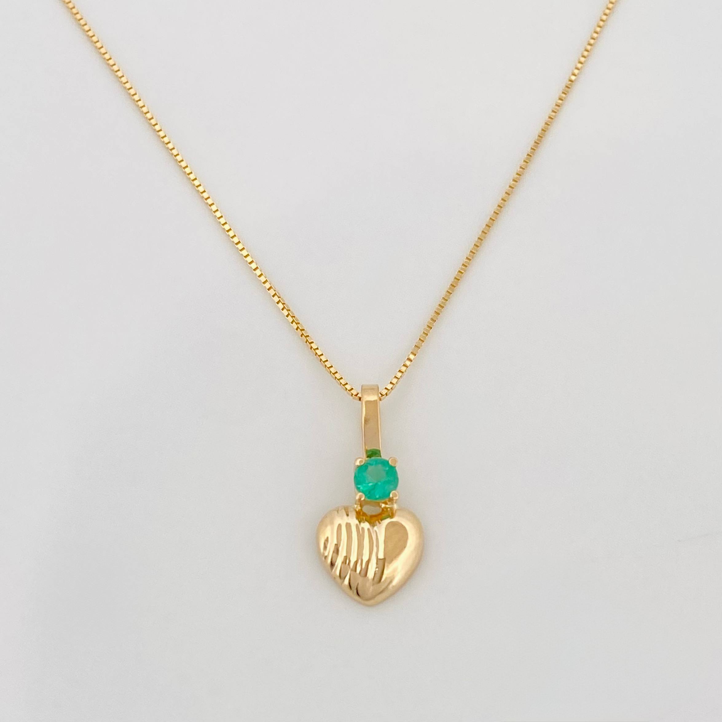 Set Cadena Veneciana + Dije Corazon Rayado Esmeralda 06Pts / 1.4 g / 50 cm Oro Amarillo 18K