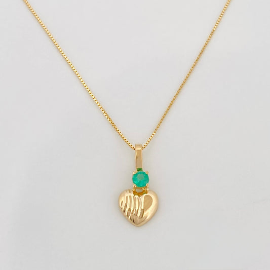 Set Cadena Veneciana + Dije Corazon Rayado Esmeralda 06Pts / 1.4 g / 50 cm Oro Amarillo 18K