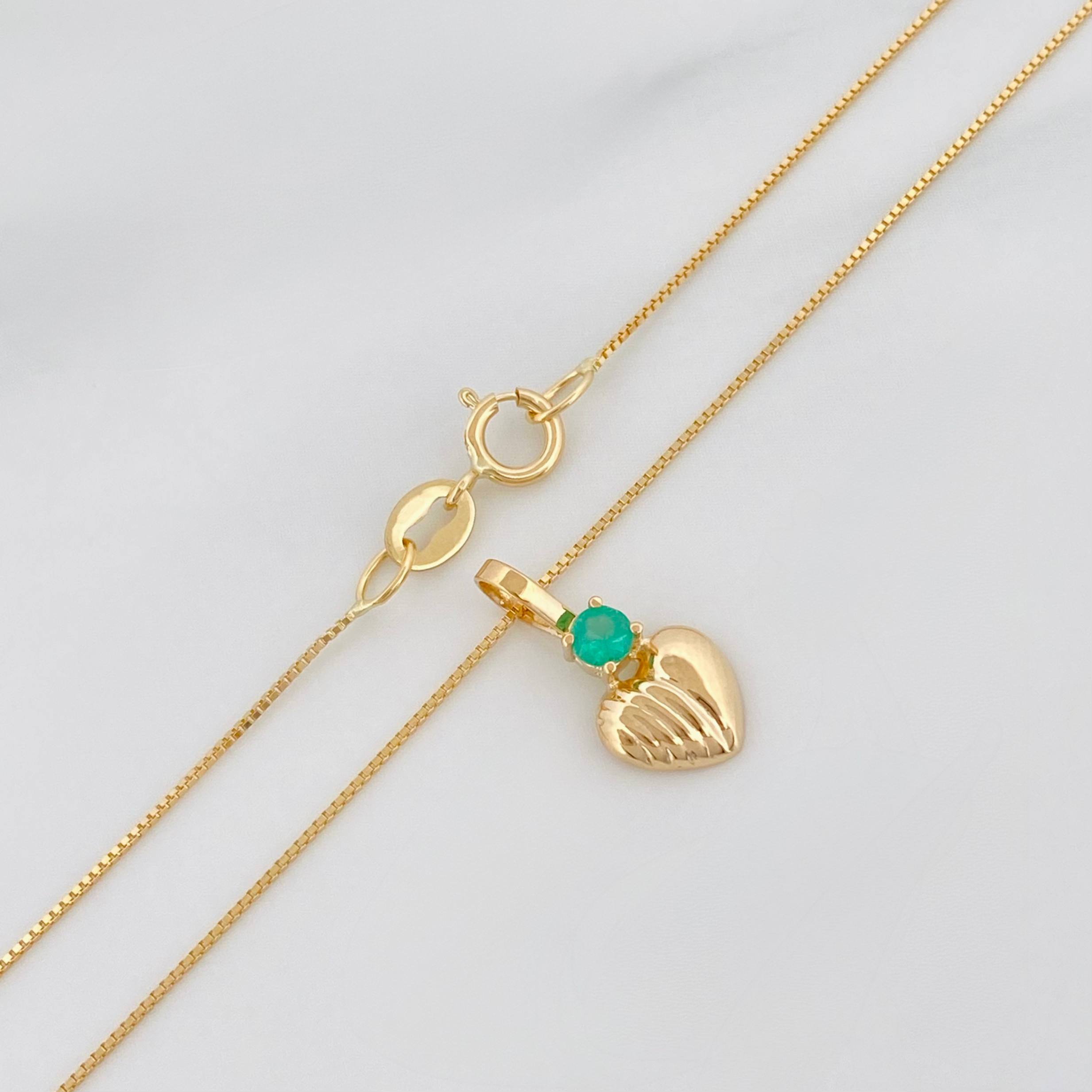 Set Cadena Veneciana + Dije Corazon Rayado Esmeralda 06Pts / 1.4 g / 50 cm Oro Amarillo 18K