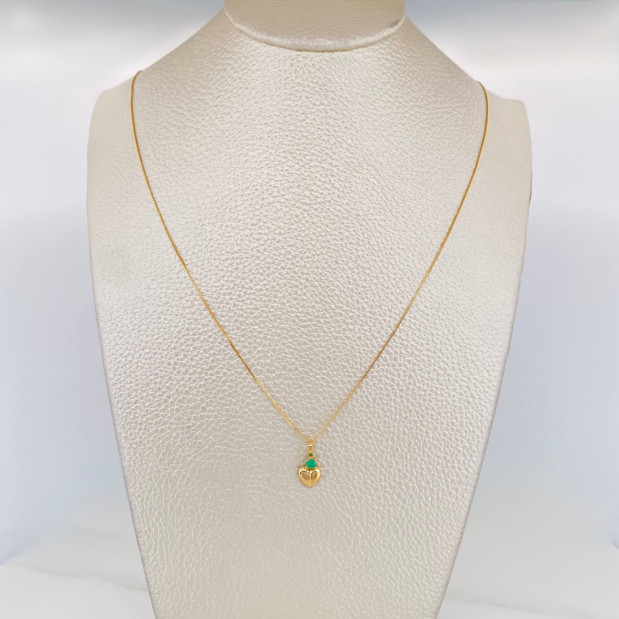 Set Cadena Veneciana + Dije Corazon Rayado Esmeralda 06Pts / 1.35 g / 50 cm Oro Amarillo 18K