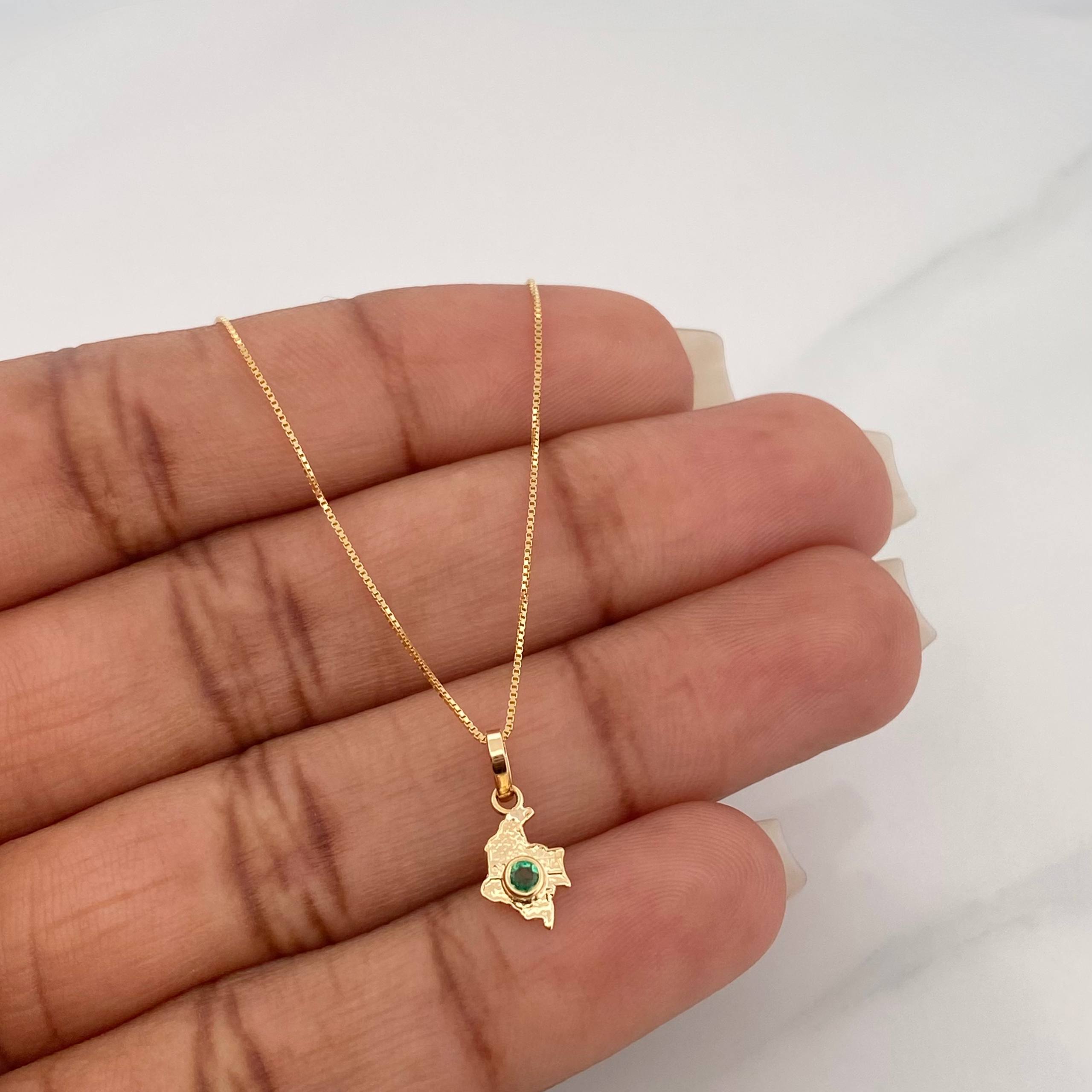 Set Cadena Veneciana + Dije Mapa Esmeralda 04Pts / 1.2 g / 45 cm Oro Amarillo 18K