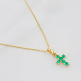 Set Cadena Veneciana + Dije Cruz Esmeralda 22Pts / 1.45 g / 45 cm Oro Amarillo 18K