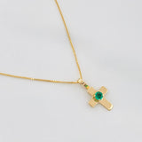 Set Cadena Veneciana + Dije Cruz Esmeralda 06Pts / 1.2 g / 50 cm Oro Amarillo 18K