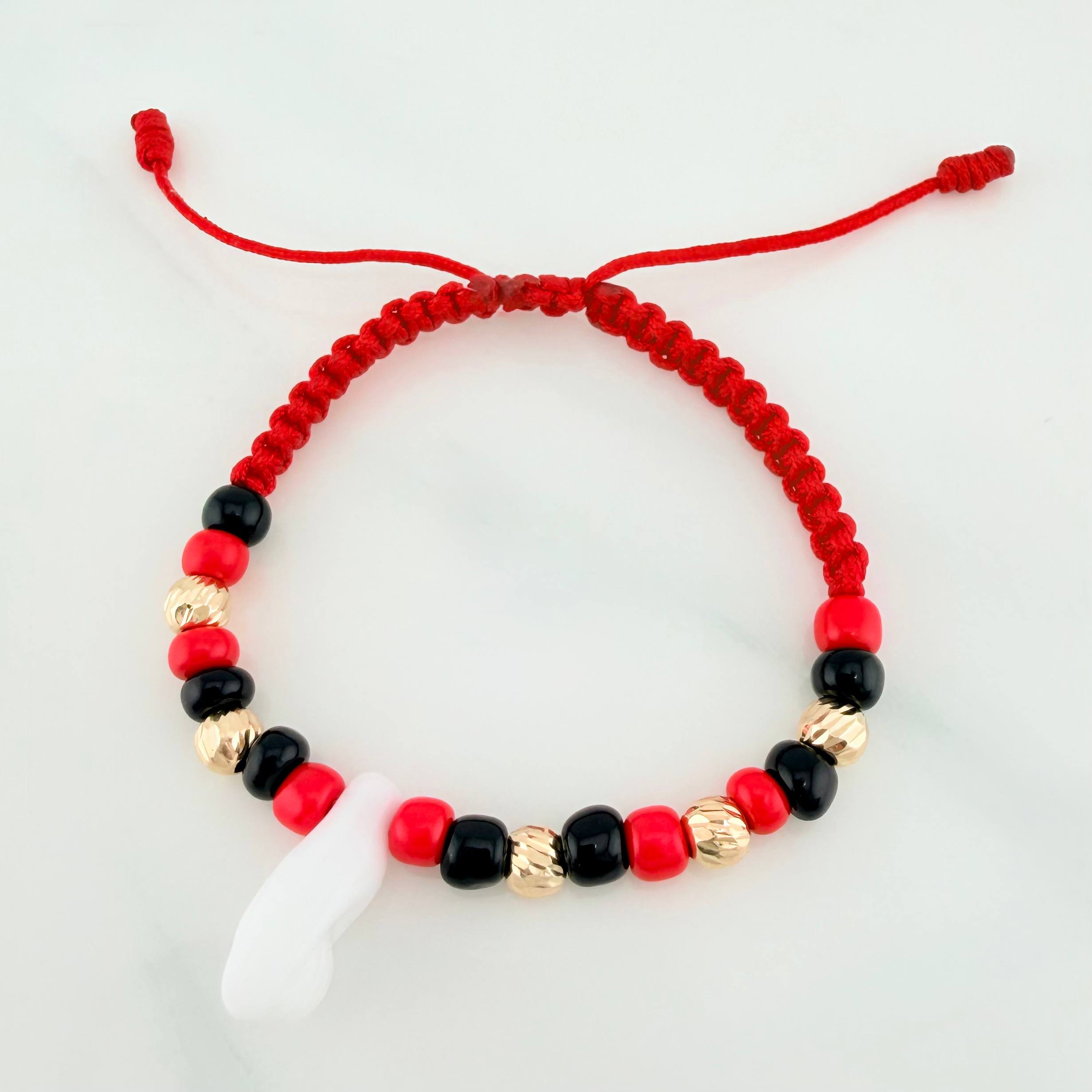 Pulsera Tejida Roja Tejida Mano Protección Oro Amarillo 18K