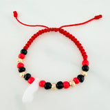 Pulsera Tejida Roja Tejida Mano Protección Oro Amarillo 18K