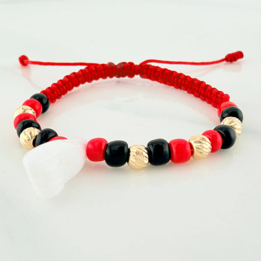 Pulsera Tejida Roja Tejida Mano Protección Oro Amarillo 18K