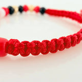 Pulsera Tejida Roja Tejida Mano Protección Oro Amarillo 18K