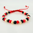 Pulsera Tejida Roja Mostacillas Oro Amarillo 18K