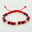 Pulsera Tejida Roja Mostacillas Oro Amarillo 18K